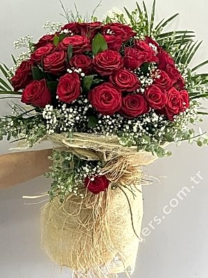21 Red Rose Rustic Bouquet