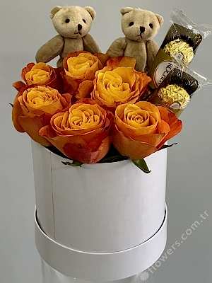 Orange Rose Chocolate Teddy Box