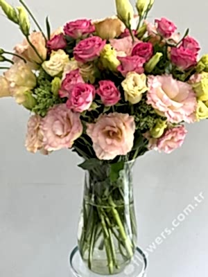 Pink Lisianthus & Rose In Vase