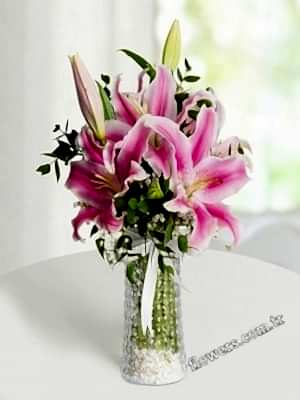 Pink Lilies In Vase