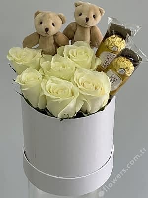 White Rose Chocolate Teddy Box